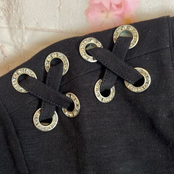 NWT INC INTERNATIONAL CONCEPTS RHINESTONES CRISS CROSS DETAIL TSHIRT SIZE PP - Picture 3 of 8